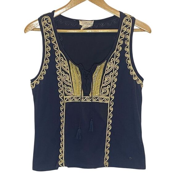 Denim & Supply Ralph Lauren Tops - Ralph Lauren Denim & Supply Gold Embroidered Navy Sleeveless Top - Women's M